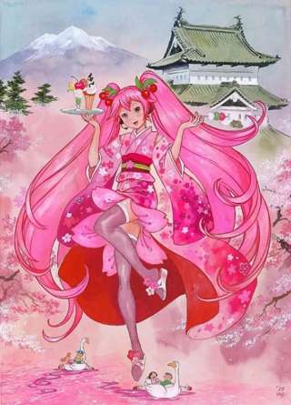 【画像】機動戦士ガンダムのキャラデザイナーさん、初音ミクとコラボして桜ミクを描く